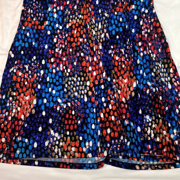 Calvin Klein Faux Wrap Dress Plus Size 18W Blue Colorful Dot Print Ruched Jersey - Picture 14 of 15